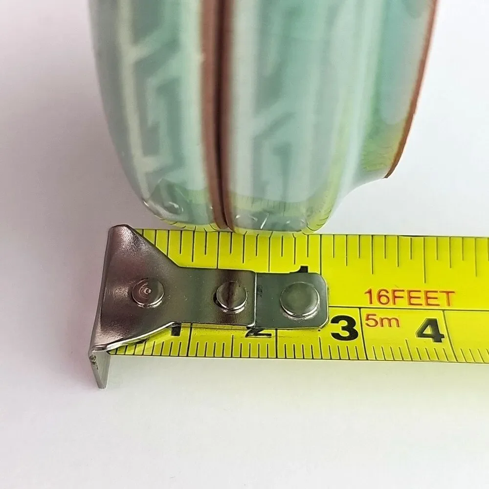 Vintage Korean Celadon Green Ceramic Floral Ring Lidded Round Trinket Box 3 inch